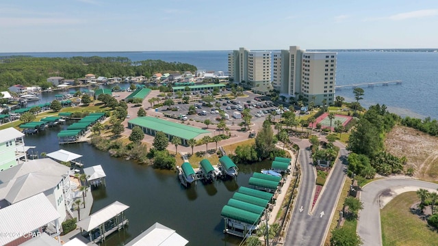 aerial view with a water view