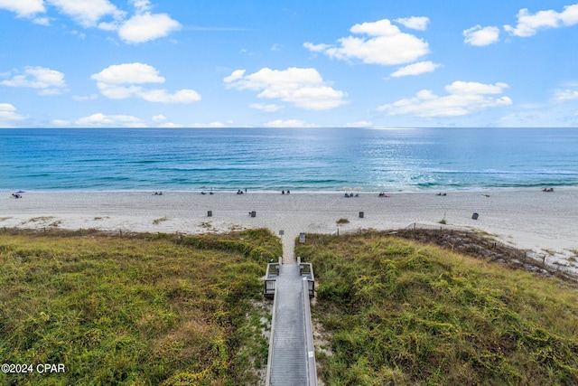 view of water feature with a view of the beach