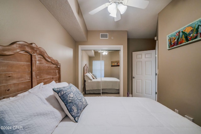 bedroom with a closet and ceiling fan