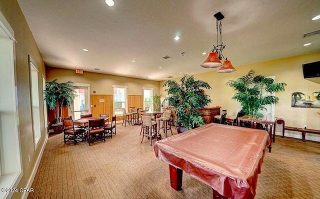 game room featuring billiards and carpet flooring