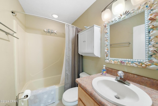 full bathroom featuring toilet, vanity, and shower / bath combo with shower curtain