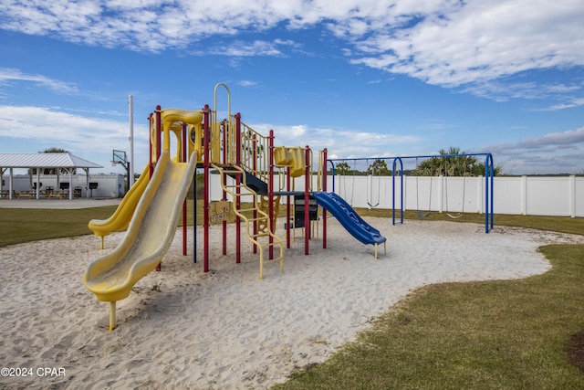 view of jungle gym featuring a gazebo