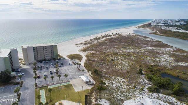 aerial view featuring a beach view and a water view