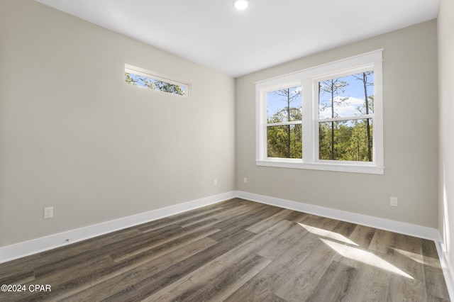 unfurnished room with dark wood-type flooring