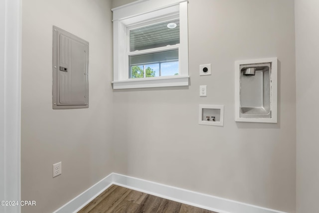 washroom featuring electric dryer hookup, hardwood / wood-style flooring, and hookup for a washing machine