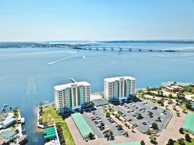 drone / aerial view featuring a water view