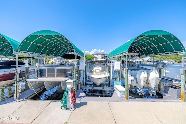 dock area with a water view