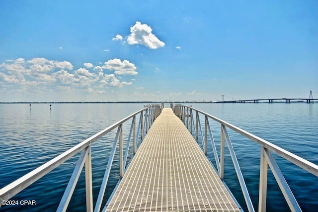 dock area with a water view