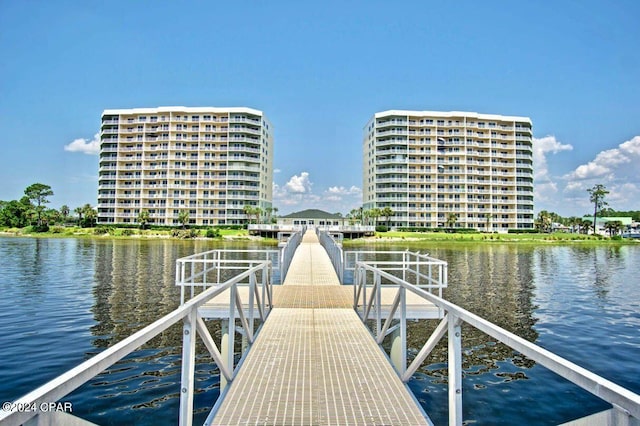 dock area featuring a water view