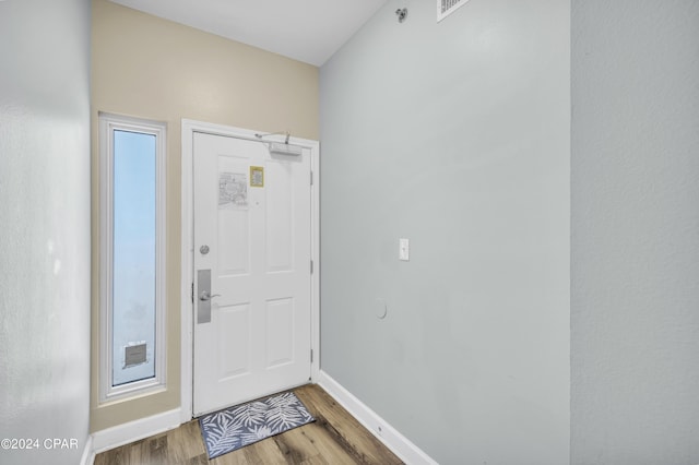 foyer with light wood-type flooring