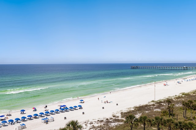 property view of water featuring a beach view