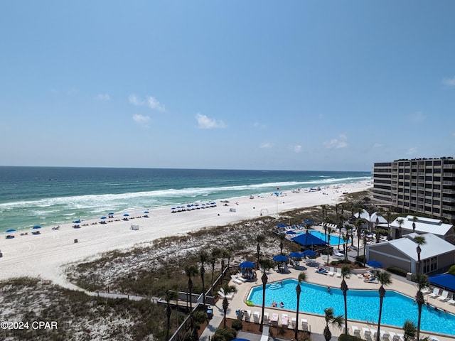 aerial view with a beach view and a water view