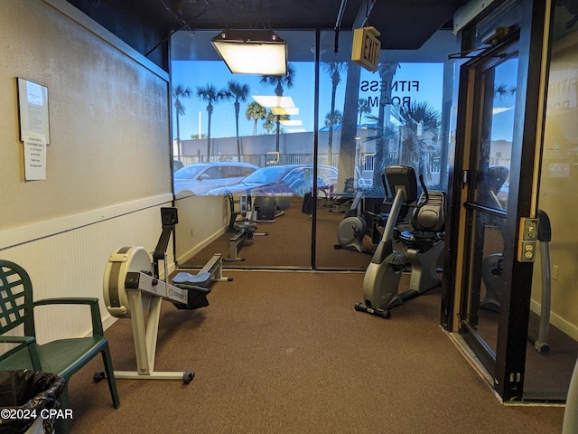 gym featuring a wainscoted wall