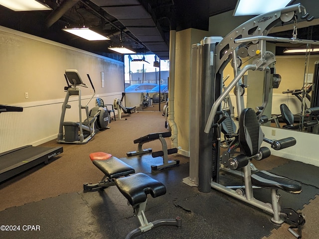 exercise room with wainscoting