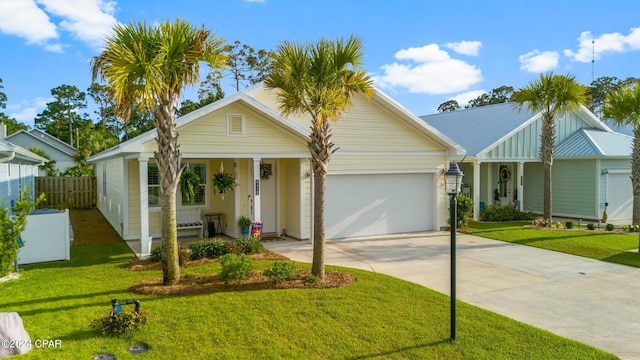 view of front facade with a garage and a front lawn