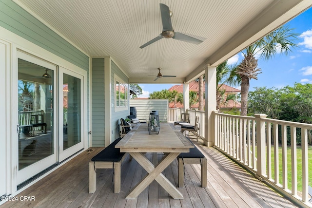 wooden terrace with ceiling fan