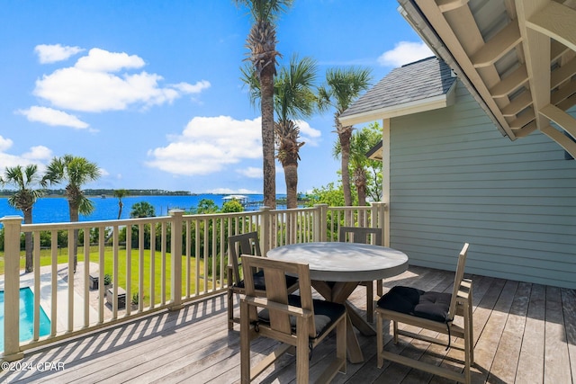 deck with a water view