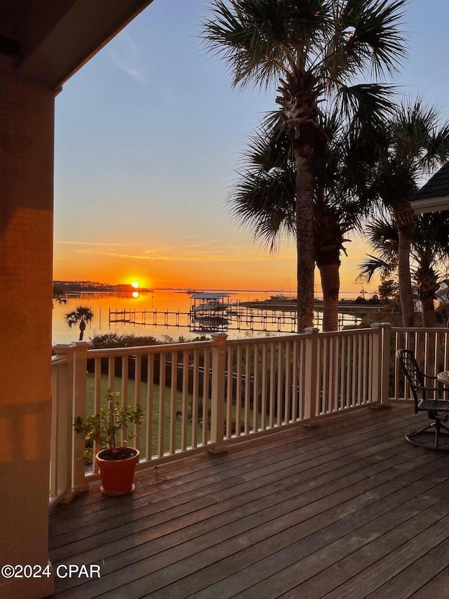 deck at dusk with a water view