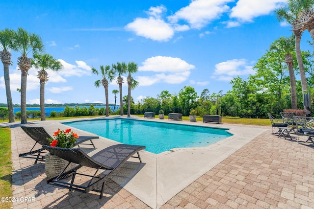 view of swimming pool with a patio area