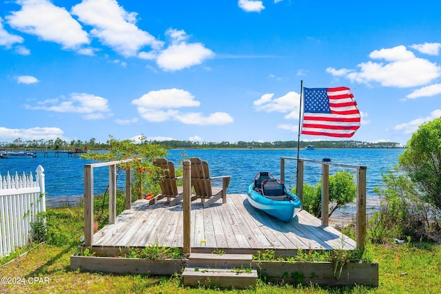 dock area featuring a water view