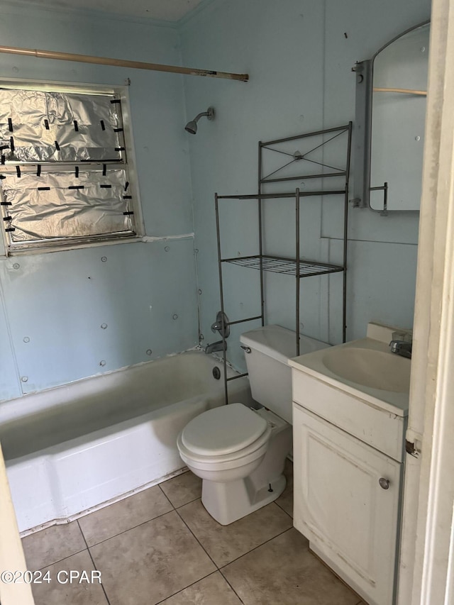 full bath with shower / washtub combination, vanity, toilet, and tile patterned floors