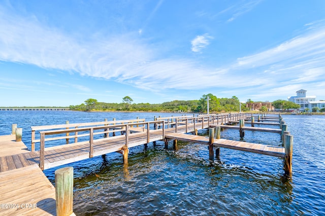 view of dock with a water view