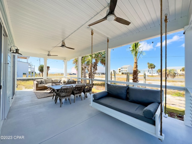 view of patio with an outdoor hangout area and ceiling fan