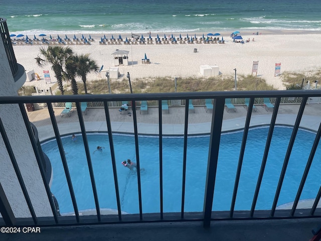 view of water feature with a beach view