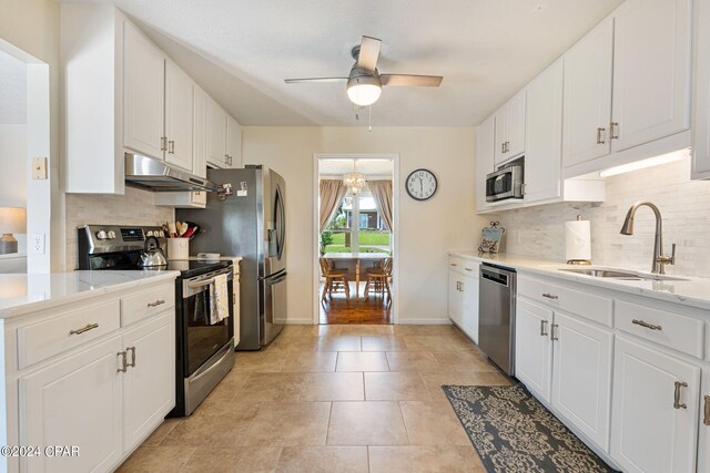 kitchen featuring backsplash, appliances with stainless steel finishes, sink, and white cabinetry