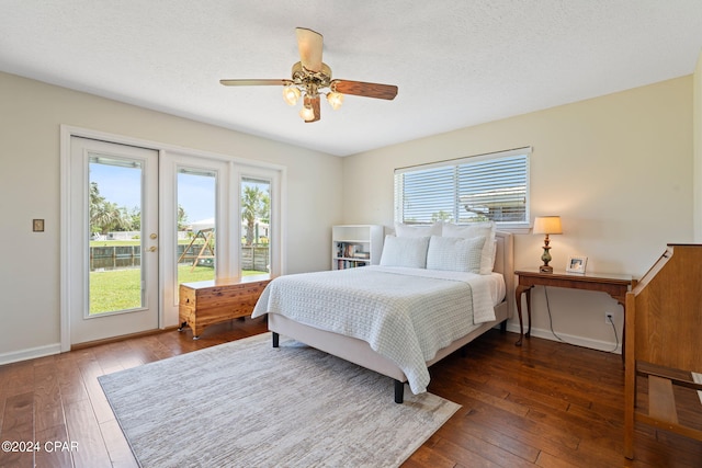 bedroom with ceiling fan and hardwood / wood-style flooring