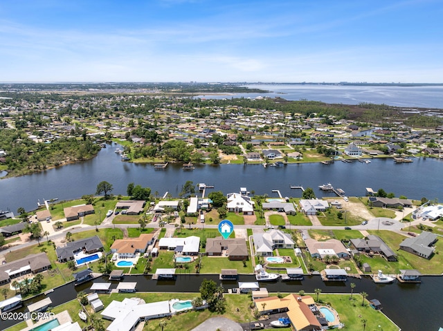 drone / aerial view featuring a water view