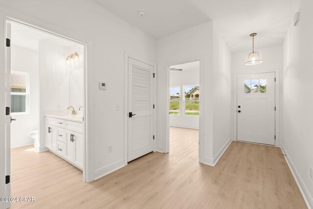 entryway featuring light wood-type flooring and sink