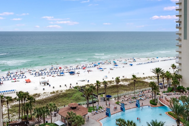 view of water feature featuring a beach view