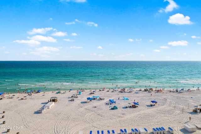 view of water feature with a beach view