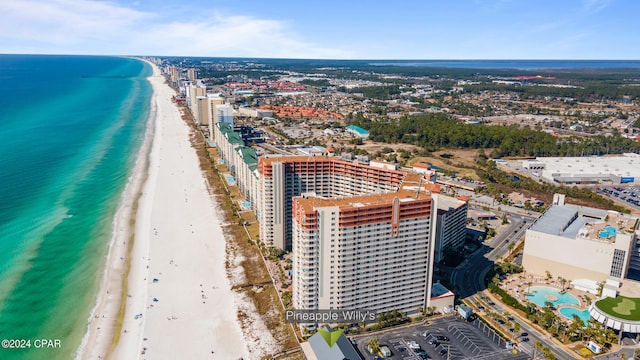 aerial view with a view of the beach and a water view