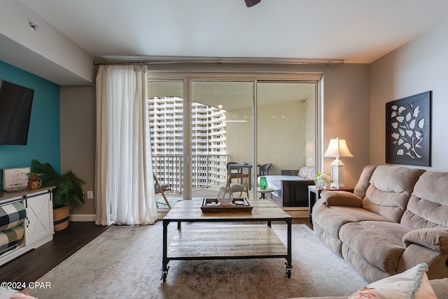 living room with dark wood-type flooring