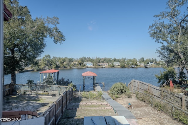 view of water feature with a boat dock