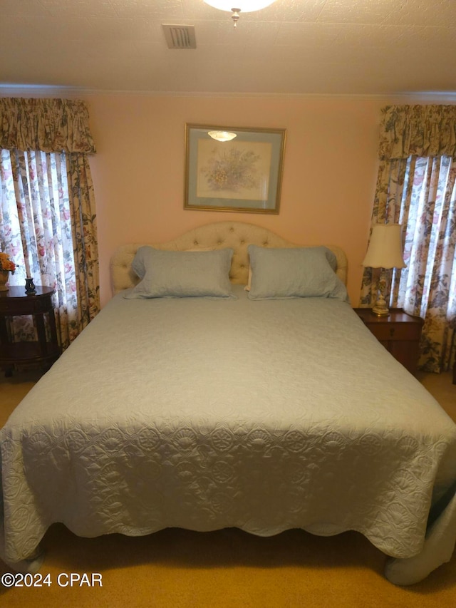 bedroom featuring carpet flooring and multiple windows