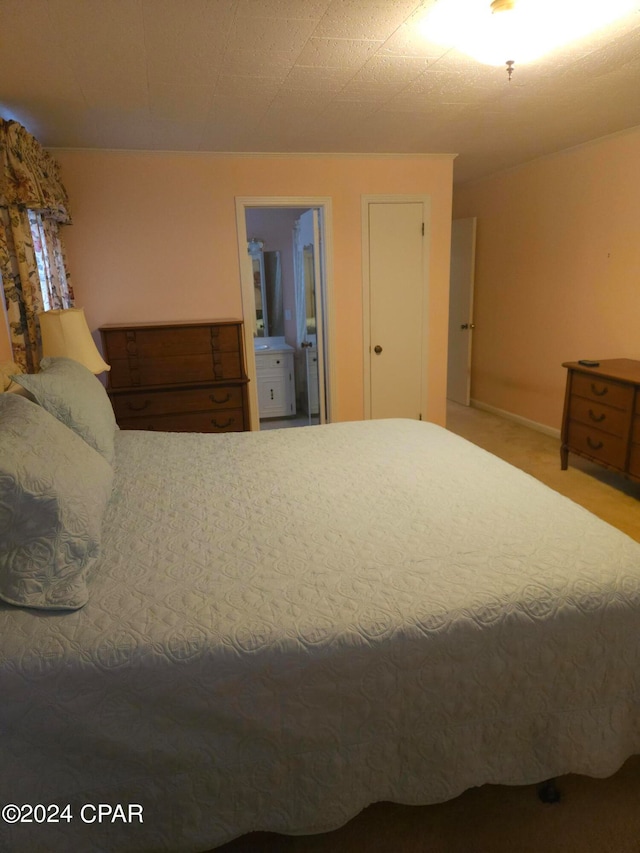 carpeted bedroom with ensuite bathroom