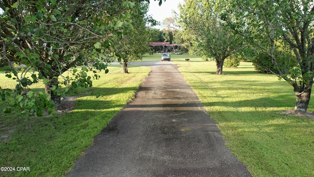 view of property's community with a lawn