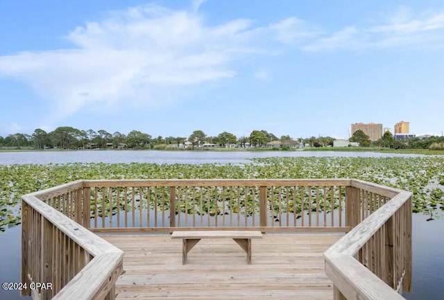 deck with a water view