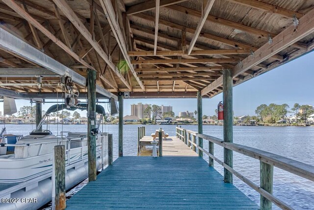 view of dock with a water view