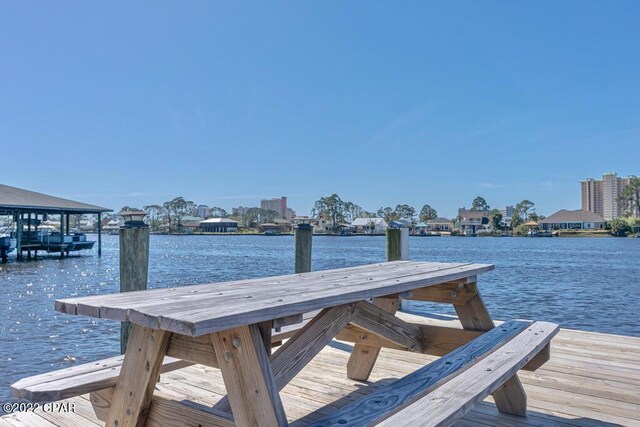 dock area featuring a water view