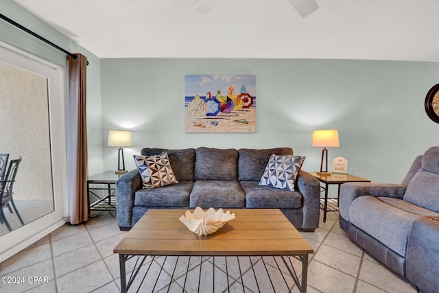 living room with a textured ceiling