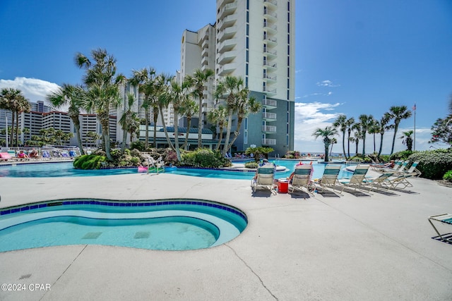 view of pool featuring a patio