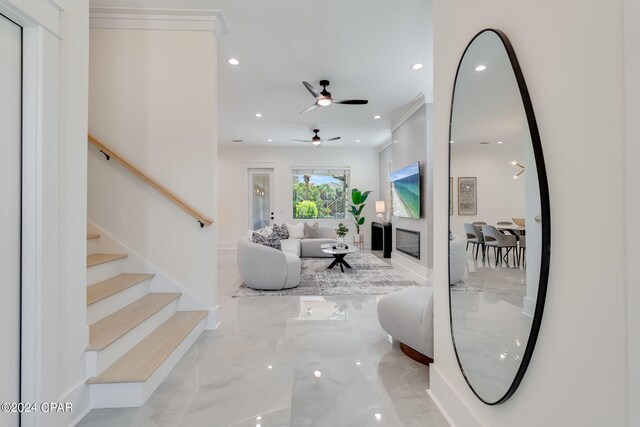 interior space with ornamental molding