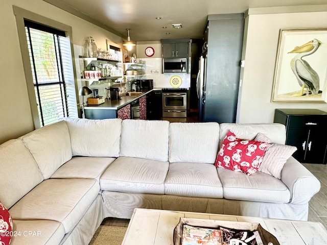 living room with sink