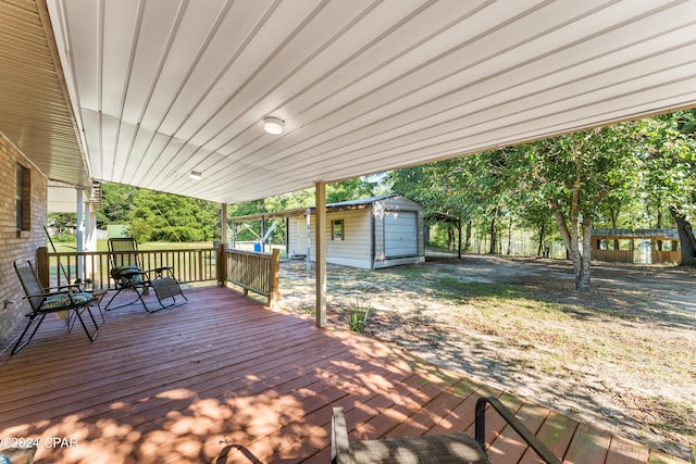 deck with an outdoor structure