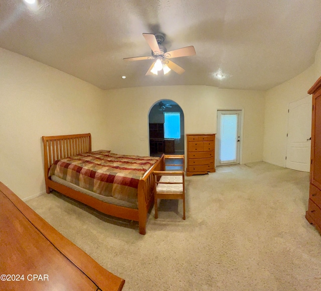 bedroom featuring carpet floors and ceiling fan