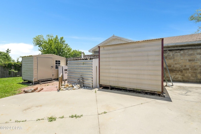 view of shed featuring a fenced backyard